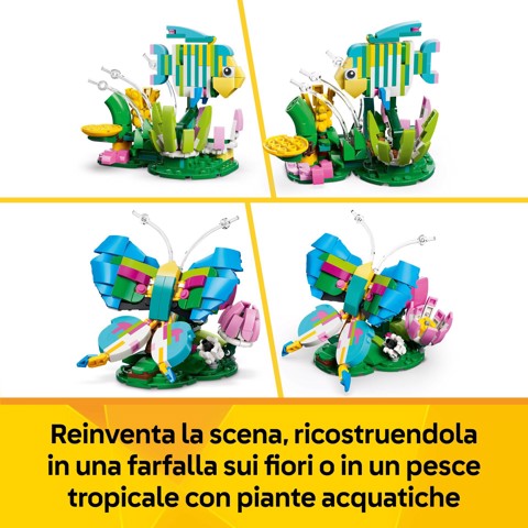 LEGO Creator 31384 3in1 Animali Selvatici: Colibrì Variopinto, Uccello Giocattolo Trasformabile in Farfalla o Pesce, per 8+