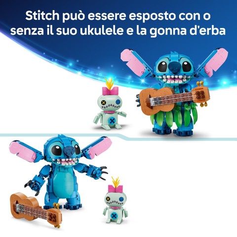LEGO Disney | 43296 Stitch e Scrump, 2 Action Figure Giocattolo con Accessori, Decorazione Cameretta, Regalo per Bambini 9+