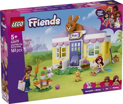 LEGO Friends 42679 Hotel dei Conigli di Heartlake City, Casa Giocattolo con 2 Mini Bamboline, 2 Animali, Accessori, Regalo 5+