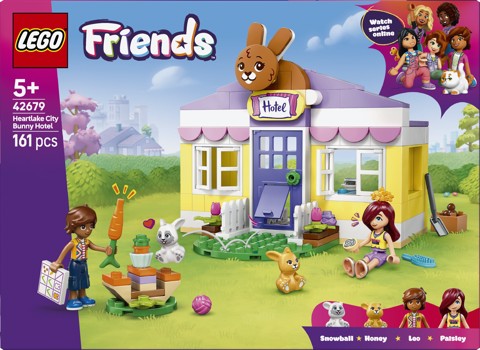 LEGO Friends 42679 Hotel dei Conigli di Heartlake City, Casa Giocattolo con 2 Mini Bamboline, 2 Animali, Accessori, Regalo 5+