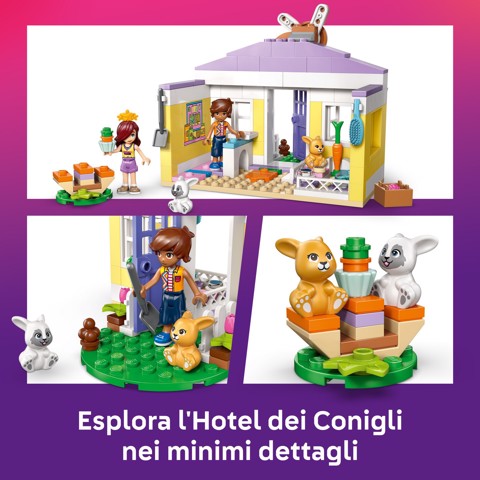 LEGO Friends 42679 Hotel dei Conigli di Heartlake City, Casa Giocattolo con 2 Mini Bamboline, 2 Animali, Accessori, Regalo 5+