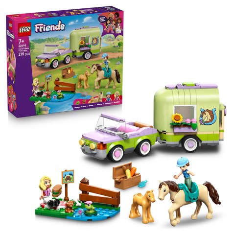 LEGO Friends 42695 Rimorchio per Cavallo e Puledro, con Cavallo Giocattolo, Pony, Accessori, Auto, 2 Mini Bamboline, Regalo 7+