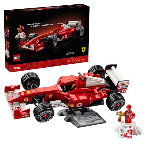 LEGO ICONS 11375 Ferrari F2004 e Michael Schumacher, Modello di Auto F1 per Adulti, Regalo per i Fan degli Sport Motoristici