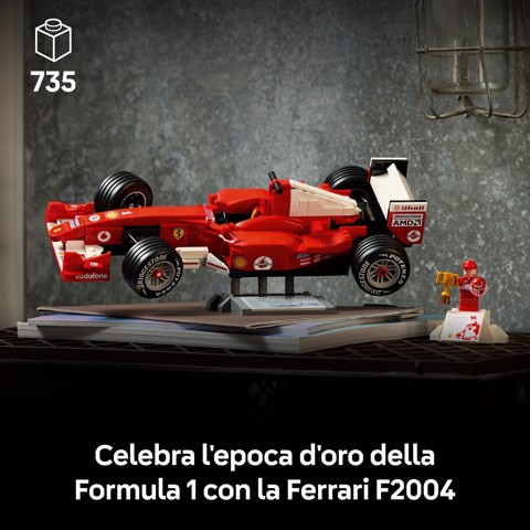 LEGO ICONS 11375 Ferrari F2004 e Michael Schumacher, Modello di Auto F1 per Adulti, Regalo per i Fan degli Sport Motoristici