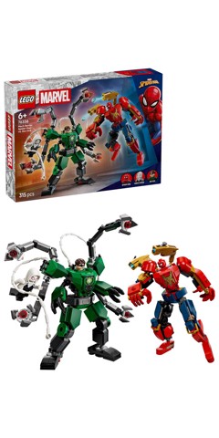 LEGO Marvel | 76338 Battaglia Mech: Spider-Man vs. Doc Ock, Giocattolo da Supereroi, 2 Action Figure, 3 Minifigure, Regalo 6+