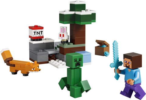 LEGO Minecraft 21583 Avventura di Steve nella Taiga, Giocattolo con Minifigure di Steve e Spada di Diamante, Regalo Gamer 6+