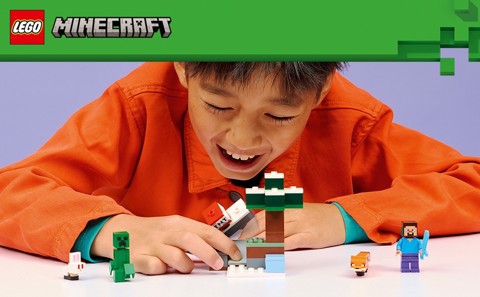 LEGO Minecraft 21583 Avventura di Steve nella Taiga, Giocattolo con Minifigure di Steve e Spada di Diamante, Regalo Gamer 6+