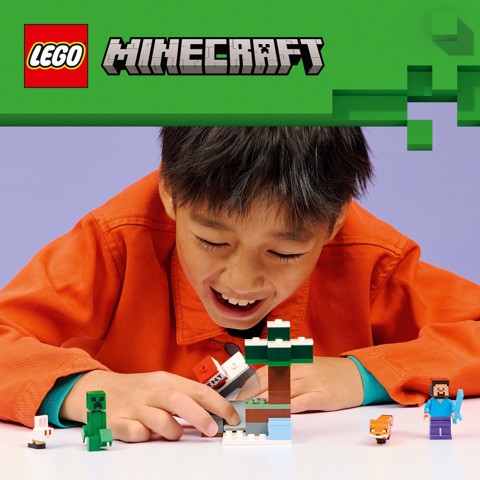 LEGO Minecraft 21583 Avventura di Steve nella Taiga, Giocattolo con Minifigure di Steve e Spada di Diamante, Regalo Gamer 6+