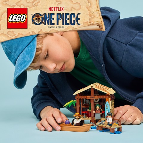 LEGO ONE PIECE 75636 La Capanna del Villaggio Foosha con Barca Giocattolo, Minifigure, Poster Ricercato, Regalo Bambini 8+