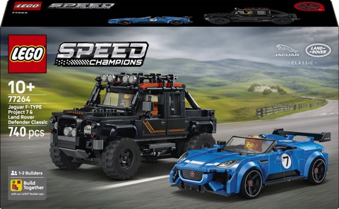 LEGO Speed Champions 77264 Jaguar Project 7 e Land Rover Defender, Set con 2 Macchine Giocattolo e 2 Minifigure, Regalo 10+