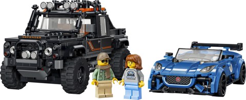 LEGO Speed Champions 77264 Jaguar Project 7 e Land Rover Defender, Set con 2 Macchine Giocattolo e 2 Minifigure, Regalo 10+