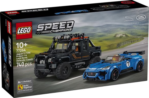 LEGO Speed Champions 77264 Jaguar Project 7 e Land Rover Defender, Set con 2 Macchine Giocattolo e 2 Minifigure, Regalo 10+