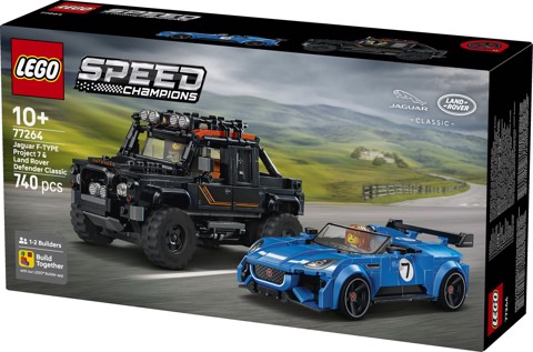 LEGO Speed Champions 77264 Jaguar Project 7 e Land Rover Defender, Set con 2 Macchine Giocattolo e 2 Minifigure, Regalo 10+
