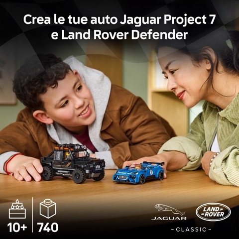 LEGO Speed Champions 77264 Jaguar Project 7 e Land Rover Defender, Set con 2 Macchine Giocattolo e 2 Minifigure, Regalo 10+