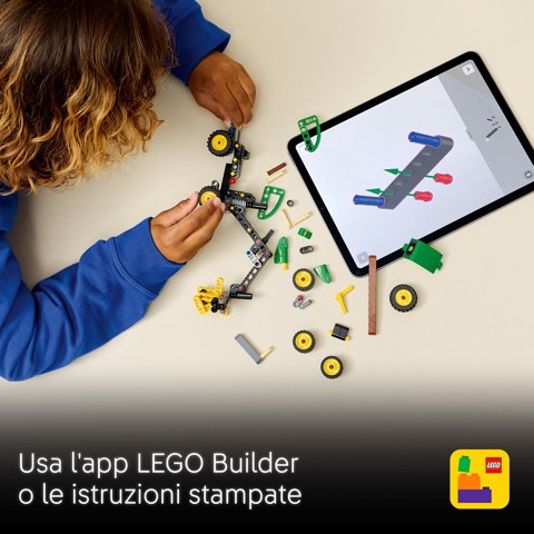 LEGO Technic 42218 Mietitrebbia Gommato John Deere 1470H, Veicolo Giocattolo da Cantiere, Braccio Rotante e Pinza, Regalo 7+
