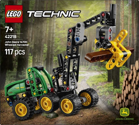 LEGO Technic 42218 Mietitrebbia Gommato John Deere 1470H, Veicolo Giocattolo da Cantiere, Braccio Rotante e Pinza, Regalo 7+