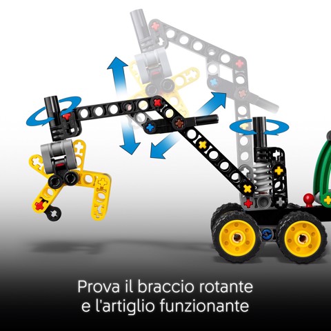 LEGO Technic 42218 Mietitrebbia Gommato John Deere 1470H, Veicolo Giocattolo da Cantiere, Braccio Rotante e Pinza, Regalo 7+