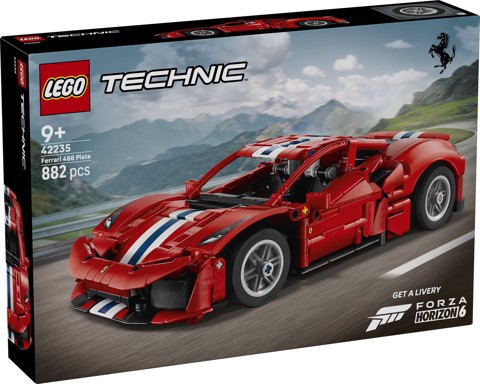 LEGO Technic 42235 Auto Ferrari 488 PISTA, Macchina Giocattolo con Motore V8, Sterzo e Differenziale, Regalo per Bambini 9+