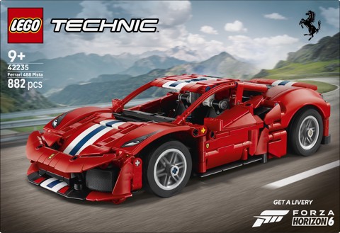LEGO Technic 42235 Auto Ferrari 488 PISTA, Macchina Giocattolo con Motore V8, Sterzo e Differenziale, Regalo per Bambini 9+