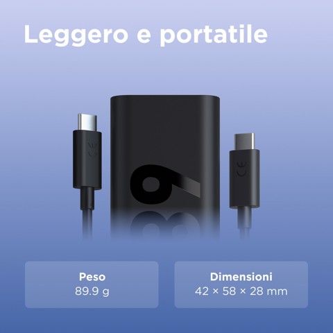 Lenovo 68W USB-C GaN Wall Charger, alimentatore da Parete USB-C 68W con Cavo 1,5m 6A, Caricabatterie a Ricarica Rapida e Sicura per Tablet, PC e Dispositivi Compatibili