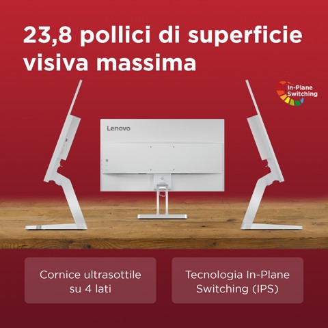 Lenovo L24i-4A - Monitor 23.8" IPS Flat FHD 1920x1080 0 100Hz 1ms - Speakers 1xHDMI 1.4 + 1xVGA - Stand Tilt Cavo HDMI incluso