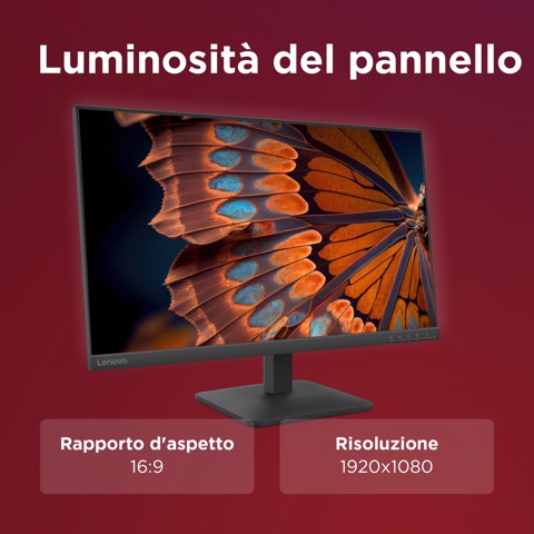 Lenovo L27-4e - Monitor 27" IPS Flat FHD 1920x1080 0 100Hz 4ms - 1xHDMI 1.4 + 1xVGA - Stand Tilt Cavo HDMI incluso