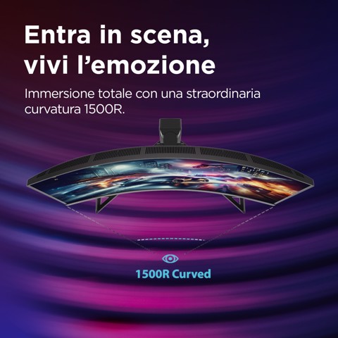 Lenovo Legion R32qc-30 - Monitor Gaming 31.5" VA Curvo 1500R QHD 2560x1440 0 180Hz 0.5ms - Speakers AMD FreeSync + VESA AdaptiveSync 2xHDMI 2.1 + 1xDP 1.4 - Stand Height + Tilt + Swivel Cavo DP incluso