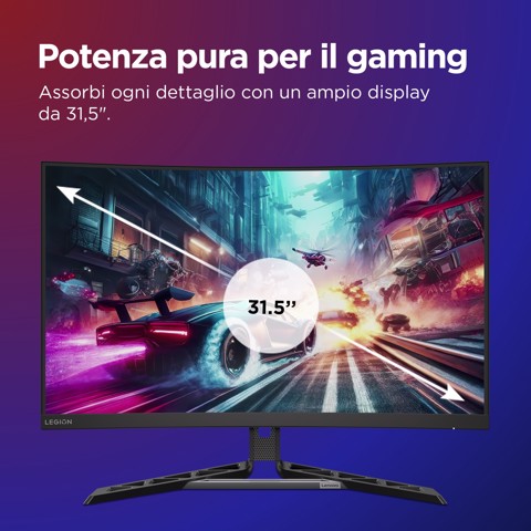Lenovo Legion R32qc-30 - Monitor Gaming 31.5" VA Curvo 1500R QHD 2560x1440 0 180Hz 0.5ms - Speakers AMD FreeSync + VESA AdaptiveSync 2xHDMI 2.1 + 1xDP 1.4 - Stand Height + Tilt + Swivel Cavo DP incluso