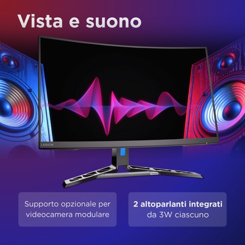 Lenovo Legion R32qc-30 - Monitor Gaming 31.5" VA Curvo 1500R QHD 2560x1440 0 180Hz 0.5ms - Speakers AMD FreeSync + VESA AdaptiveSync 2xHDMI 2.1 + 1xDP 1.4 - Stand Height + Tilt + Swivel Cavo DP incluso