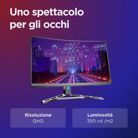 Lenovo Legion R32qc-30 - Monitor Gaming 31.5" VA Curvo 1500R QHD 2560x1440 0 180Hz 0.5ms - Speakers AMD FreeSync + VESA AdaptiveSync 2xHDMI 2.1 + 1xDP 1.4 - Stand Height + Tilt + Swivel Cavo DP incluso