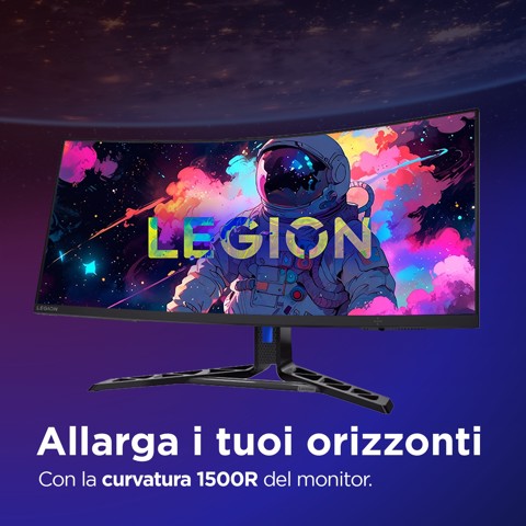 Lenovo Legion R34w-30 - Monitor Gaming 34" VA Curvo 1500R UWQHD 3440x1440 0 180Hz 0.5ms - Speakers AMD FreeSync Premium + VESA AdaptiveSync 2xHDMI 2.1 + 1xDP 1.4 - Stand Height + Tilt + Swivel Cavo DP incluso