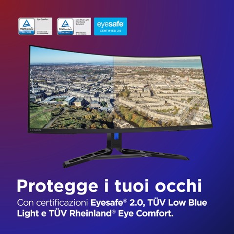 Lenovo Legion R34w-30 - Monitor Gaming 34" VA Curvo 1500R UWQHD 3440x1440 0 180Hz 0.5ms - Speakers AMD FreeSync Premium + VESA AdaptiveSync 2xHDMI 2.1 + 1xDP 1.4 - Stand Height + Tilt + Swivel Cavo DP incluso