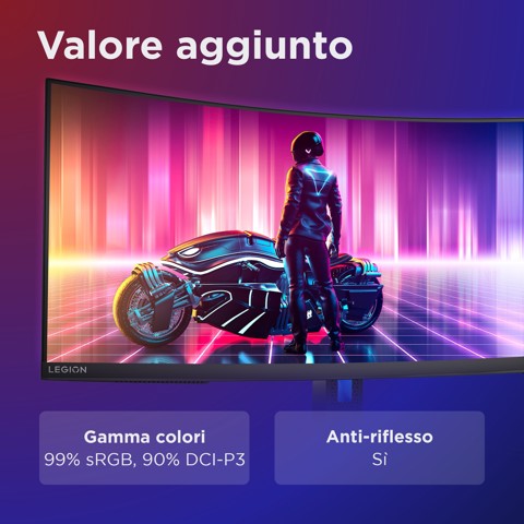 Lenovo Legion R34w-30 - Monitor Gaming 34" VA Curvo 1500R UWQHD 3440x1440 0 180Hz 0.5ms - Speakers AMD FreeSync Premium + VESA AdaptiveSync 2xHDMI 2.1 + 1xDP 1.4 - Stand Height + Tilt + Swivel Cavo DP incluso