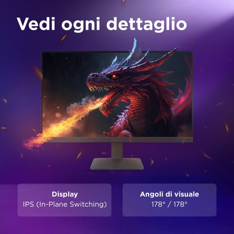 Lenovo LOQ 27-10 - Monitor Gaming 27" IPS Flat FHD 1920x1080 0 200Hz 0.5ms - AMD FreeSync Premium + VESA AdaptiveSync 2xHDMI 2.1 + 1xDP 1.4 - Stand Tilt Cavo DP incluso