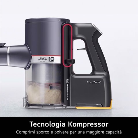 LG CordZero A9K Core, Aspirapolvere Kompressor 260W, 120 min, 1 spazzola + 2 accessori, Filtro 5 strati, Wi-Fi, Silver