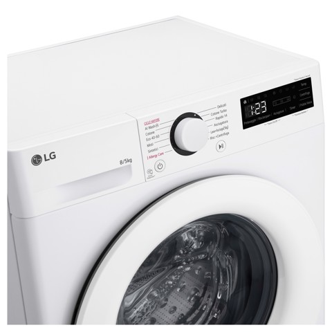 LG D2R3S08NSWW Lavasciuga slim 8/5kg AI DD, Classe E, 1200 giri, AI Wash, Vapore