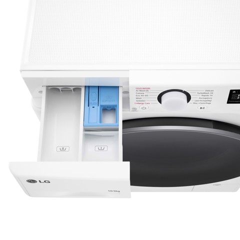 LG D4R5010TSWS Lavasciuga 10/6kg AI DD, Serie R5 Classe D, 1400 giri, TurboWash 360, Vapore, Eco Hybrid, Bianca