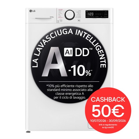 LG D4R5010TSWS Lavasciuga 10/6kg AI DD, Serie R5 Classe D, 1400 giri, TurboWash 360, Vapore, Eco Hybrid, Bianca