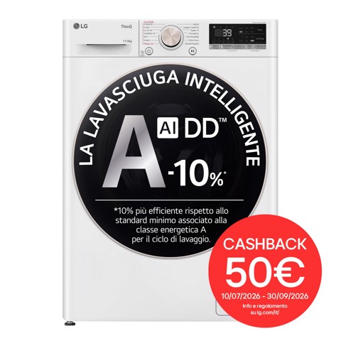 LG D4R7011TSWG Lavasciuga 11/6kg AI DD, Classe D, 1400 giri, TurboWash 360, Vapore, Wi-Fi