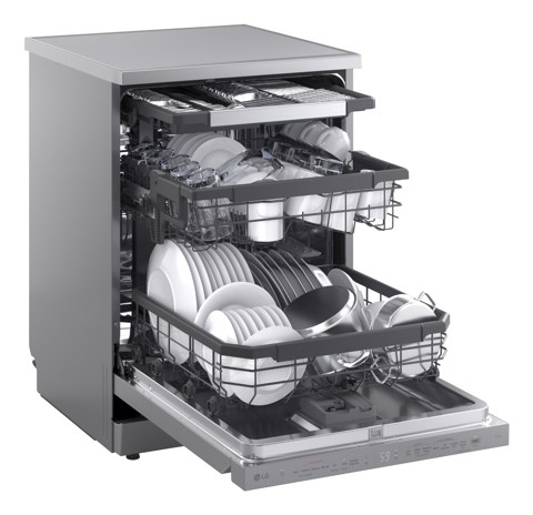 LG DF375HVS Lavastoviglie libera installazione, Classe A, 14 Coperti, Vapore, WI-FI, Grigia