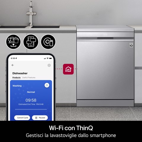 LG DF375HVS Lavastoviglie libera installazione, Classe A, 14 Coperti, Vapore, WI-FI, Grigia