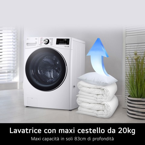 LG F0P3020TSWC Lavatrice capacità XL 20kg AI DD™ Serie P3, Classe B, 1000 giri, TurboWash 360, Vapore, Wi-Fi, White - 2 anni di garanzia anche per gli utenti professionali