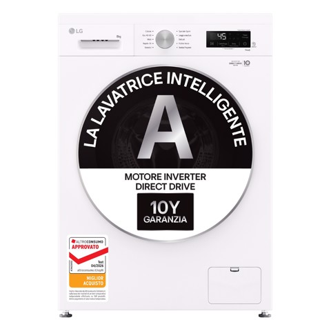 LG F4NX1008NWK Lavatrice smart 8kg, Classe A, 1400 giri, 6 Motion, Allergy Care, Bianca