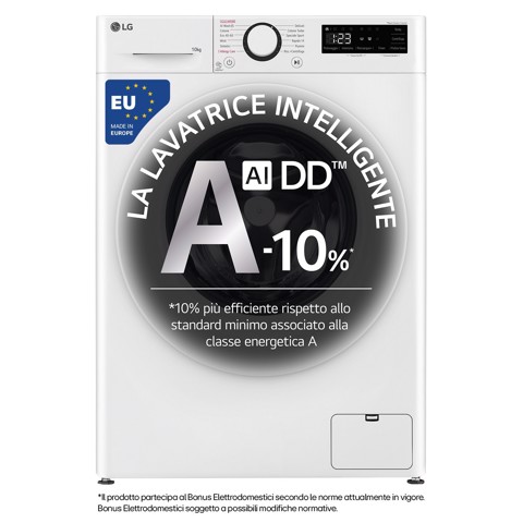 LG F4R3010NSWW Lavatrice 10kg AI DD, Classe A-10%, 1400 giri, Lavaggio a vapore