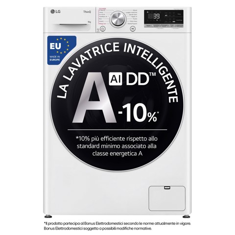 LG F4R709TAIDD Lavatrice 9kg AI DD, Classe A-10%, 1400 giri, Vapore, Wi-Fi