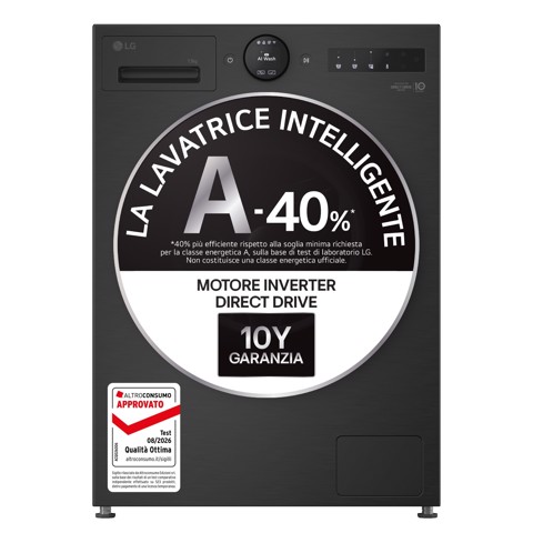 LG F4X7013TBB Lavatrice 13kg AI DD™ Serie X7, Classe A-40%, 1400 giri, Display Easy Circle, Wi-Fi, AI Wash, TurboWash