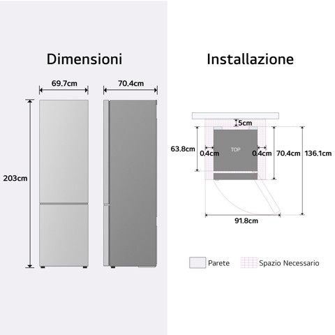 LG GBBW726AEV Frigorifero combinato Fit & Max 70cm, Classe A, 465L, AI Fresh, Wi-Fi, Metal Fresh, Door Cooling, Black Steel