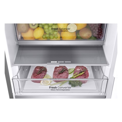 LG GBV7280CPY Frigorifero combinato, Classe C, 387L, Fresh Converter, Porte piatte,Argento