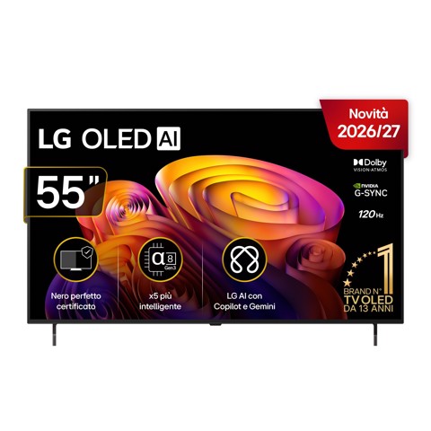 LG OLED AI 55'' Serie B6E OLED55B6ELC, 4K, Nero perfetto, Dolby Vision, Processore α8 Gen3, 120Hz, G-Sync, SMART TV 2026