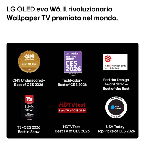LG OLED evo AI Wallpaper TV 77'' W6 OLED77W69LA, 4K, spessore 9,9mm, True Wireless, Staffe filo muro SMART TV 2026